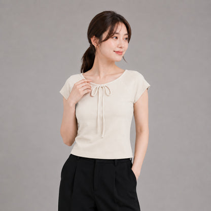 COLEGACY Women Ribbon Tie Crop Top
