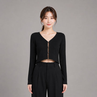 COLEGACY Women Knit Long Sleeve Crop Top