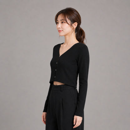 COLEGACY Women Knit Long Sleeve Crop Top