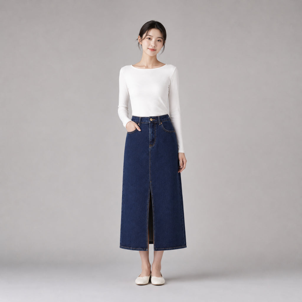 COLEGACY Women Denim Midi Skirt