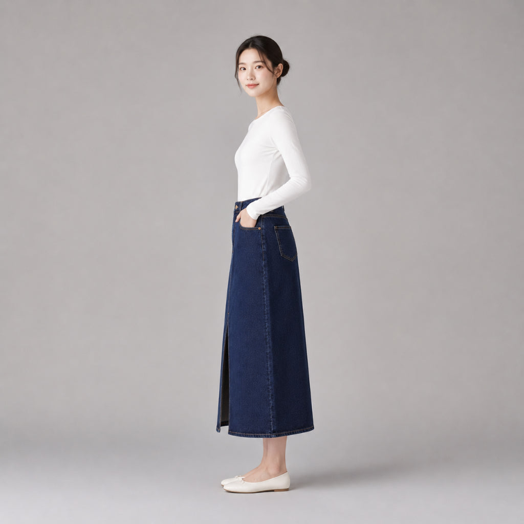 COLEGACY Women Denim Midi Skirt