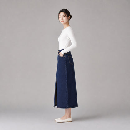 COLEGACY Women Denim Midi Skirt