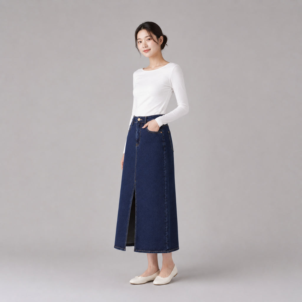 COLEGACY Women Denim Midi Skirt