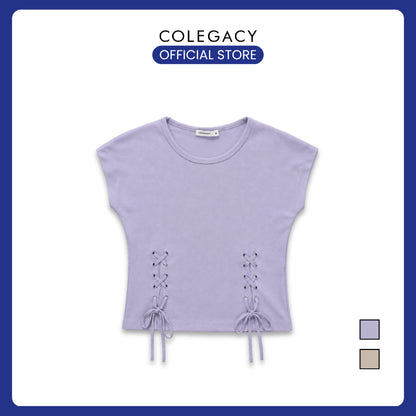 COLEGACY Women Lace-Up Short Sleeve Top