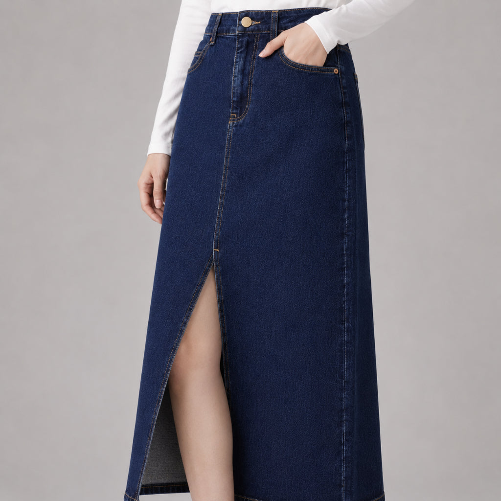 COLEGACY Women Denim Midi Skirt