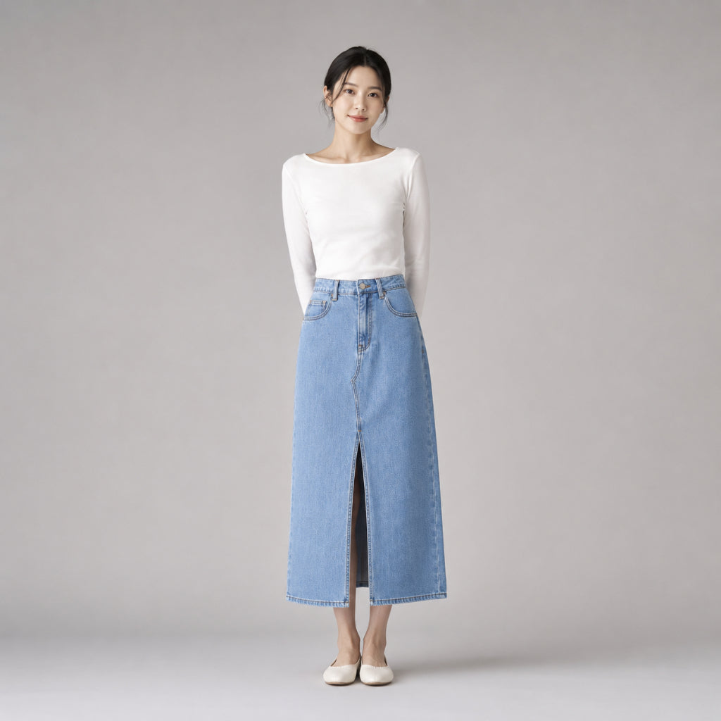 COLEGACY Women Denim Midi Skirt
