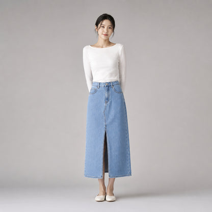 COLEGACY Women Denim Midi Skirt