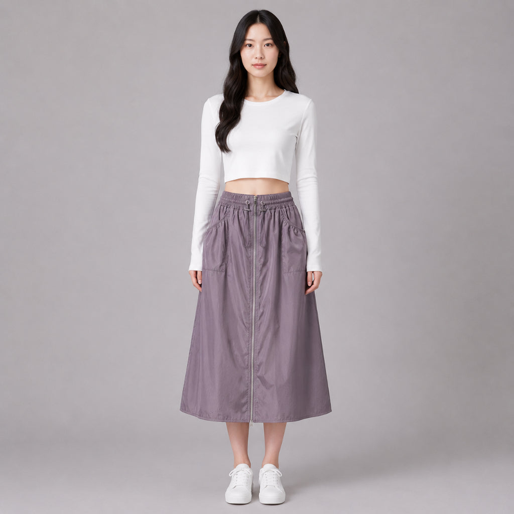 COLEGACY Women Nylon Midi Skirt