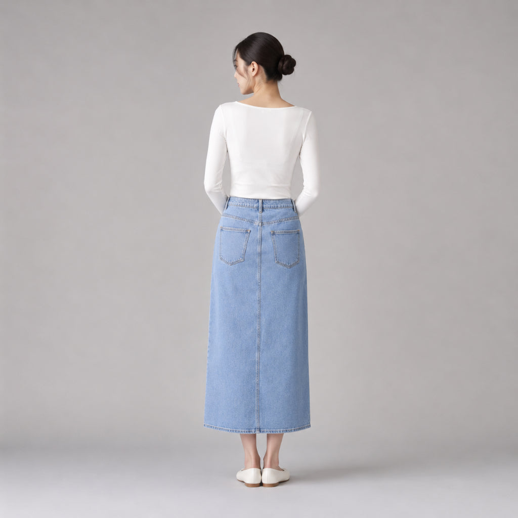 COLEGACY Women Denim Midi Skirt