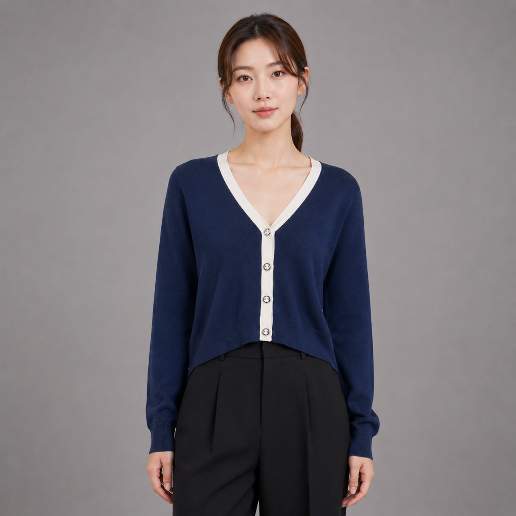 COLEGACY Women V-Neck Knit Cardigan
