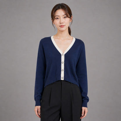 COLEGACY Women V-Neck Knit Cardigan