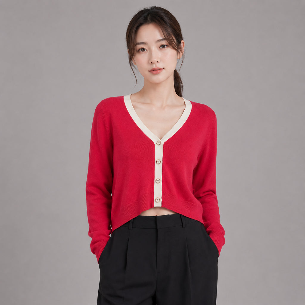 COLEGACY Women V-Neck Knit Cardigan