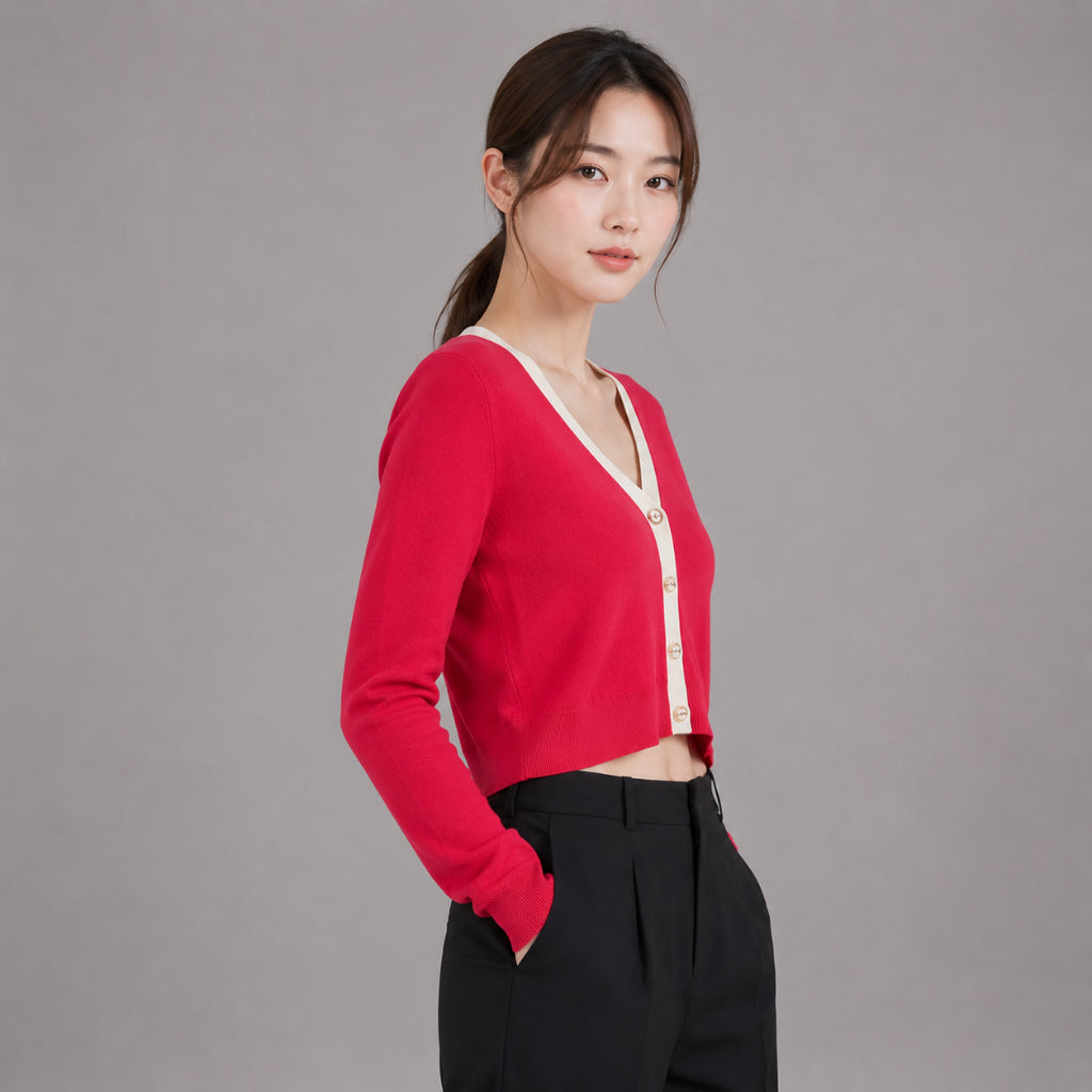 COLEGACY Women V-Neck Knit Cardigan