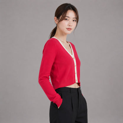 COLEGACY Women V-Neck Knit Cardigan