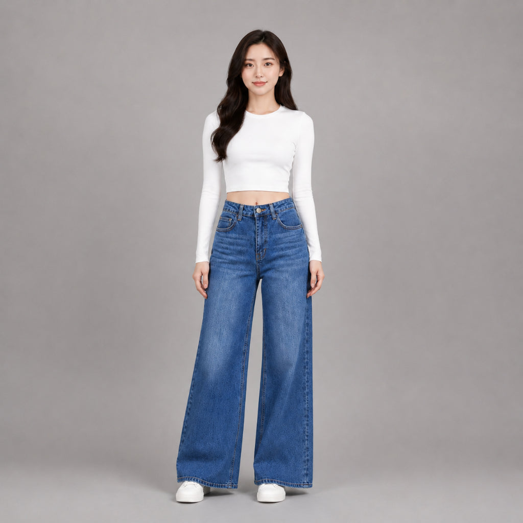COLEGACY Women High Waist Wide Leg Jeans