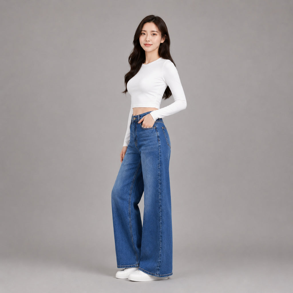 COLEGACY Women High Waist Wide Leg Jeans