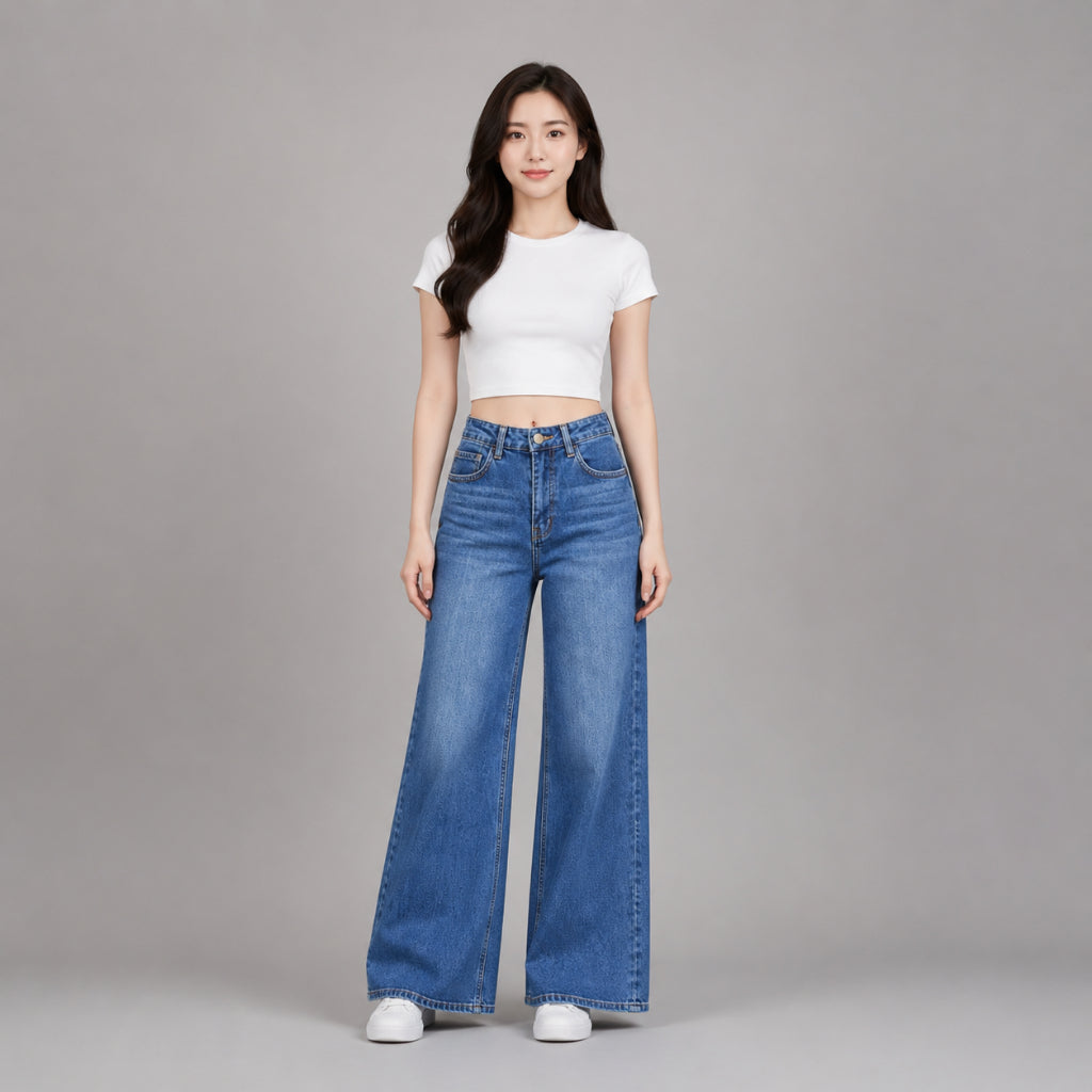 COLEGACY Women High Waist Wide Leg Jeans