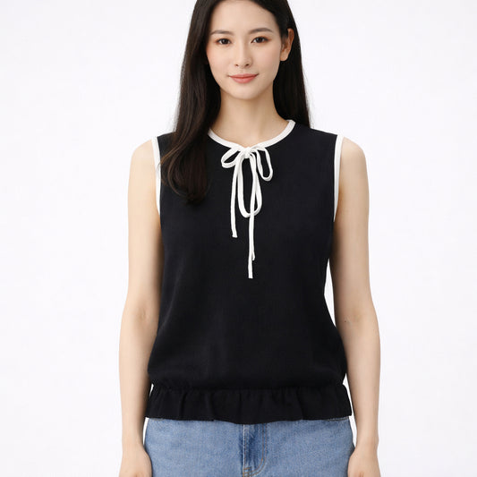 COLEGACY Women Elegant Ribbon Knit Sleeveless Top