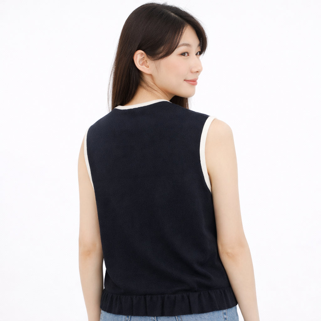 COLEGACY Women Elegant Ribbon Knit Sleeveless Top