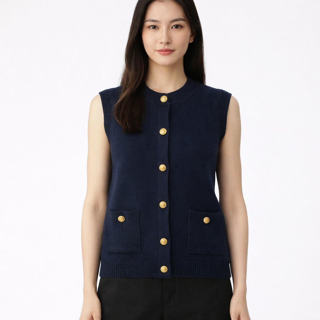 COLEGACY Women Elegant Knit Button Vest