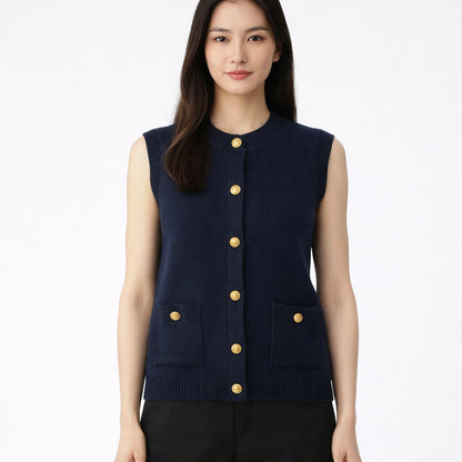 COLEGACY Women Elegant Knit Button Vest