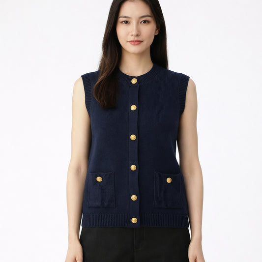 COLEGACY Women Elegant Knit Button Vest