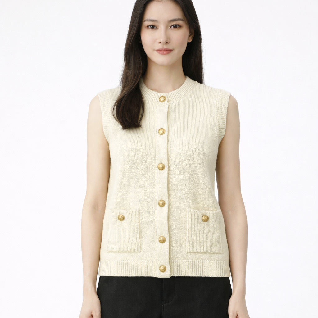 COLEGACY Women Elegant Knit Button Vest