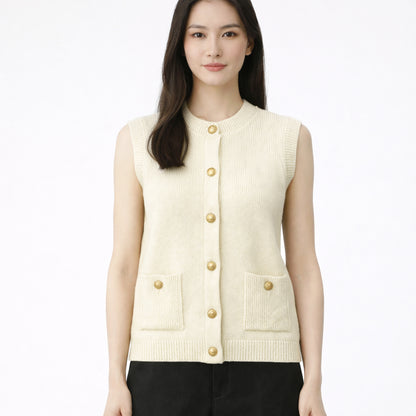 COLEGACY Women Elegant Knit Button Vest