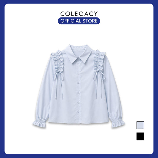 COLEGACY Women Ruffle Shoulder Blouse