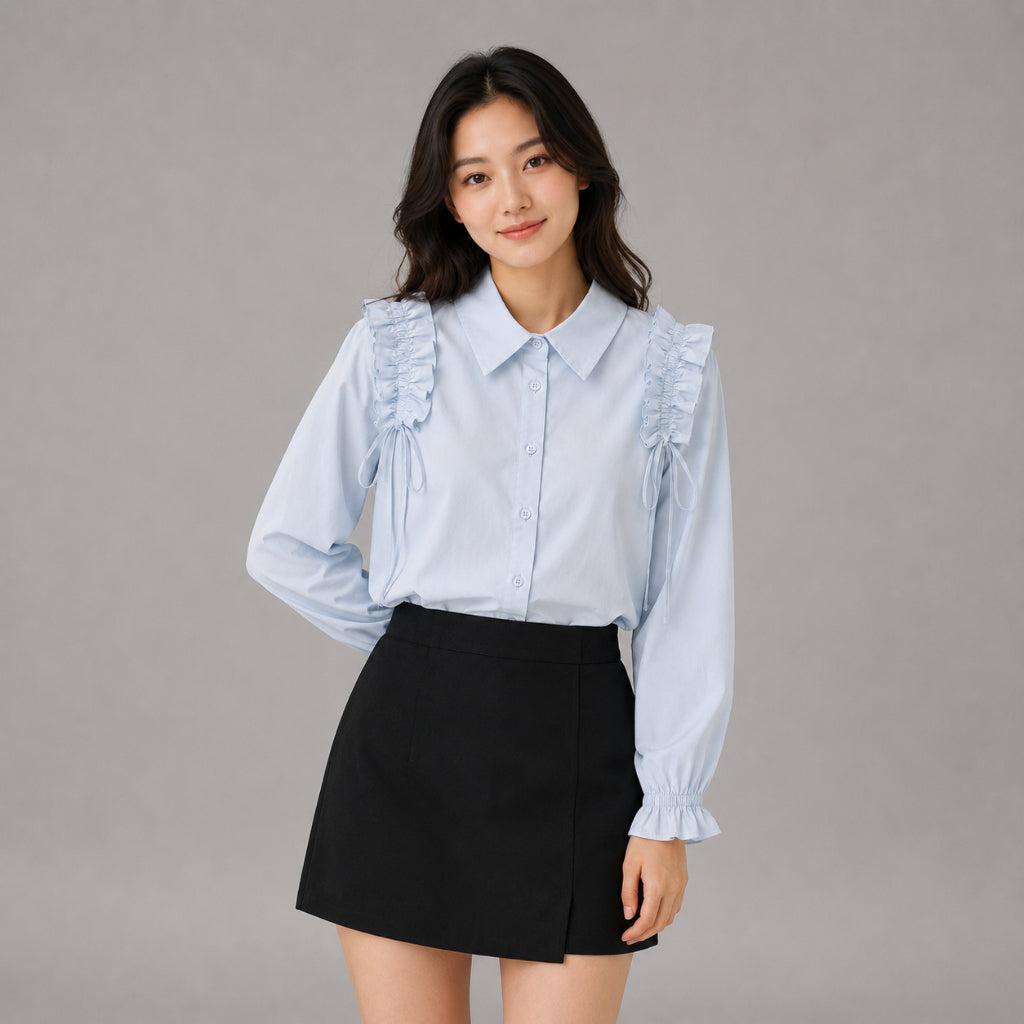COLEGACY Women Ruffle Shoulder Blouse