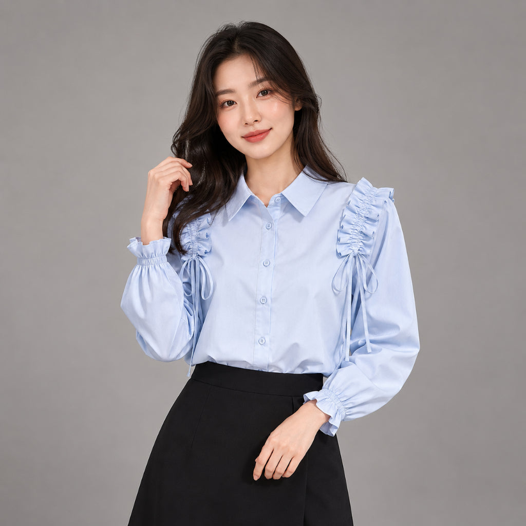 COLEGACY Women Ruffle Shoulder Blouse