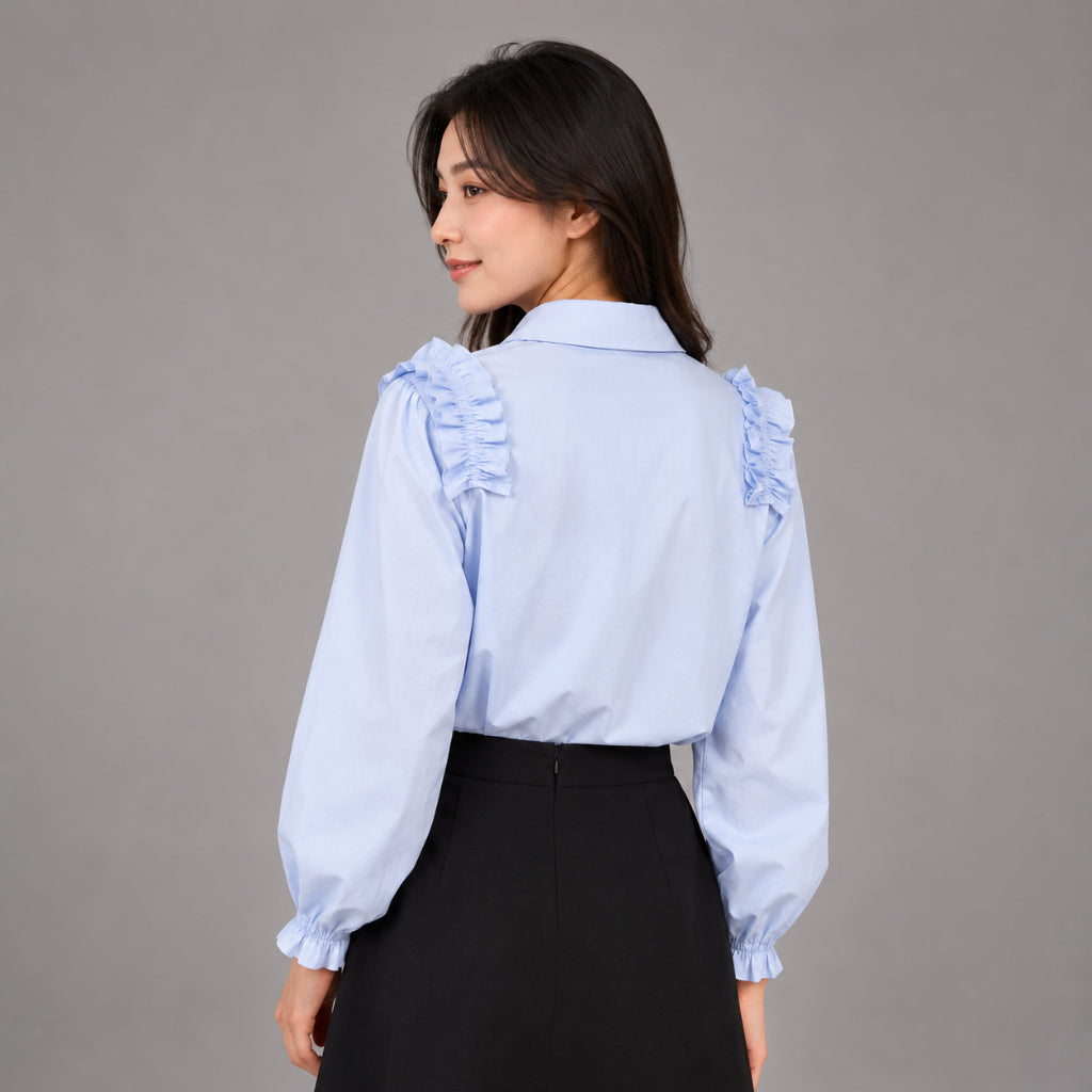 COLEGACY Women Ruffle Shoulder Blouse