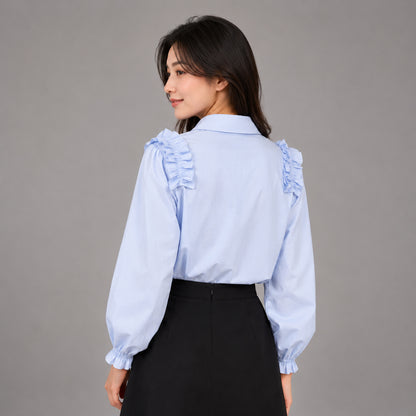 COLEGACY Women Ruffle Shoulder Blouse