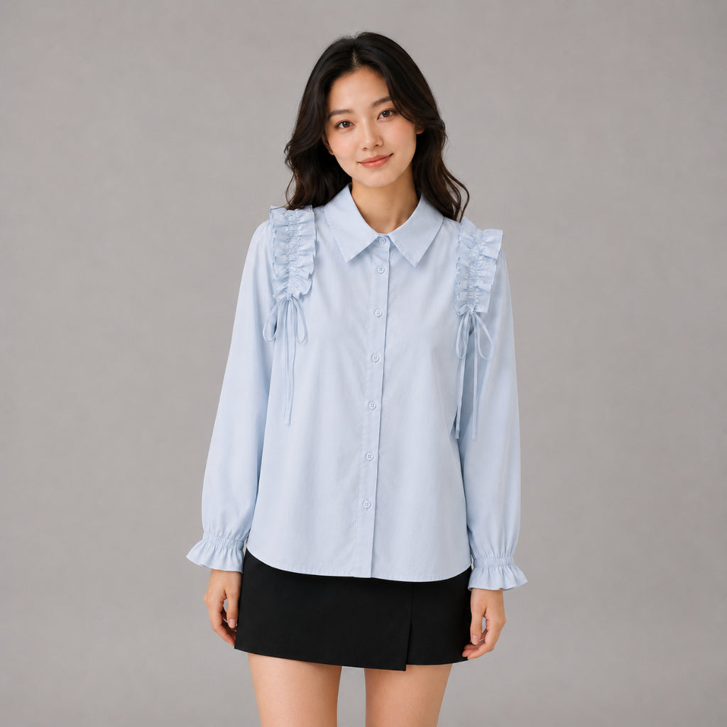 COLEGACY Women Ruffle Shoulder Blouse