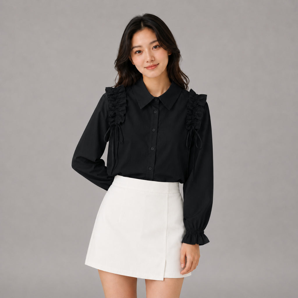COLEGACY Women Ruffle Shoulder Blouse