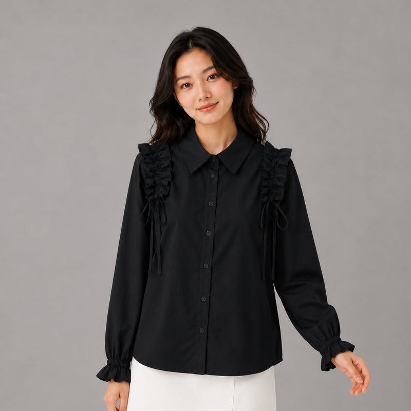 COLEGACY Women Ruffle Shoulder Blouse