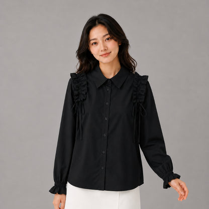 COLEGACY Women Ruffle Shoulder Blouse