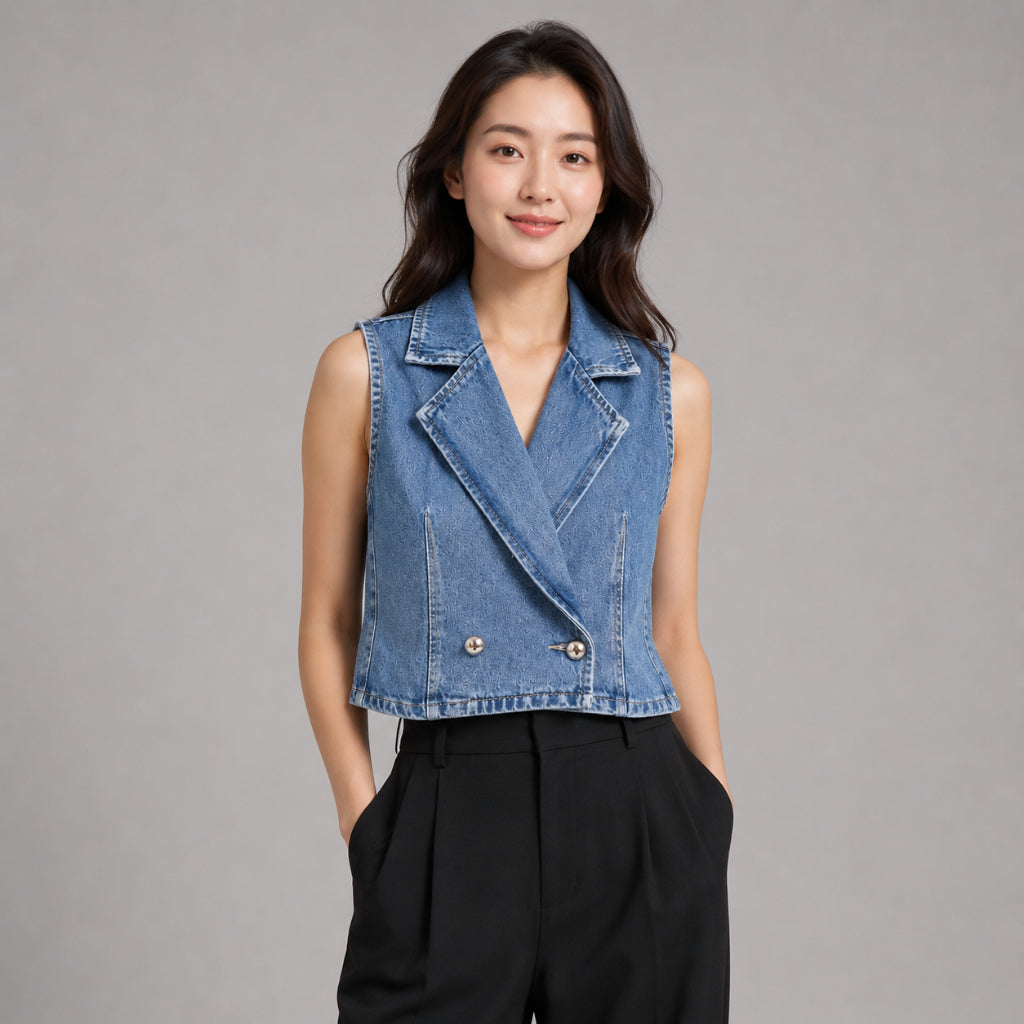COLEGACY Women Sleeveless Denim Vest