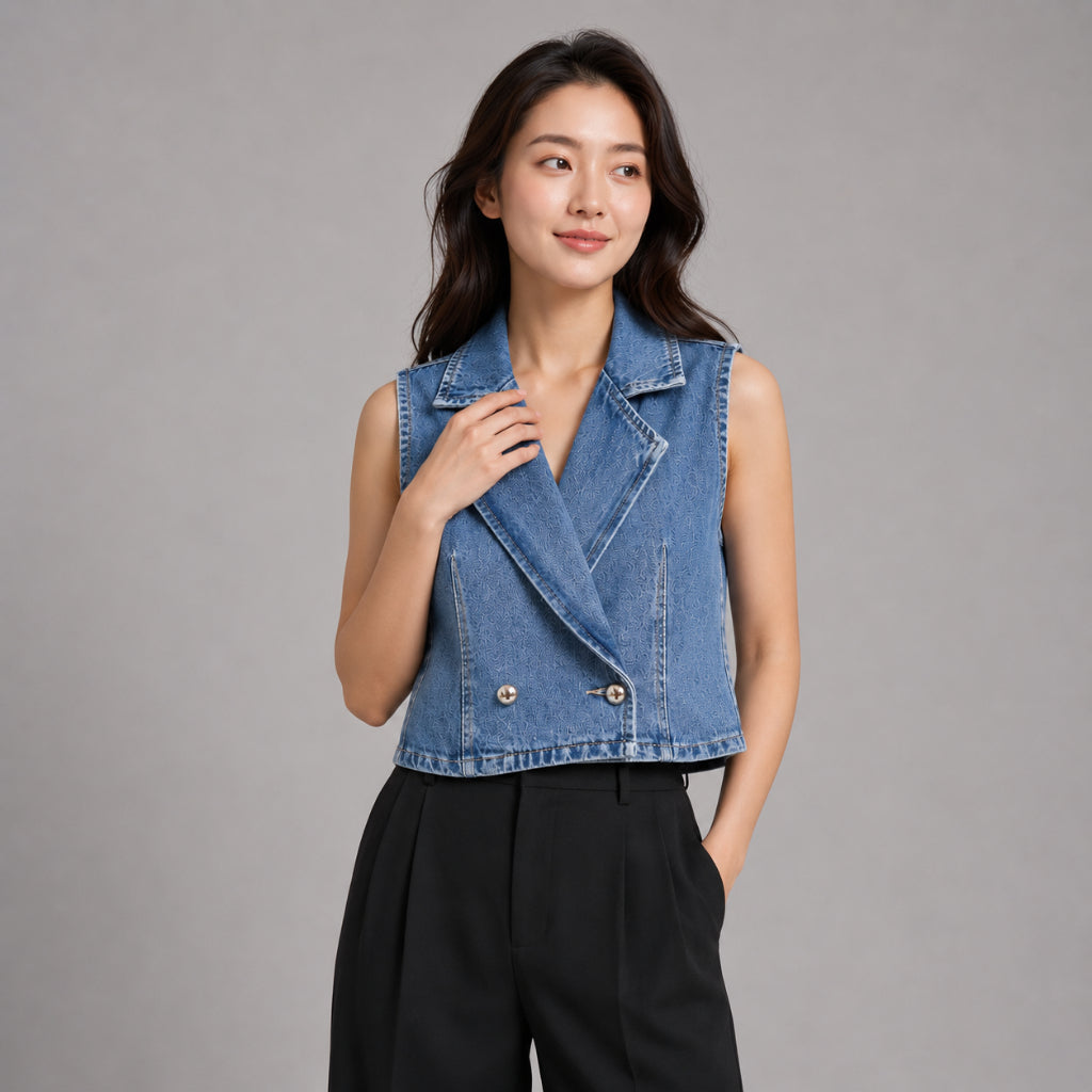 COLEGACY Women Sleeveless Denim Vest