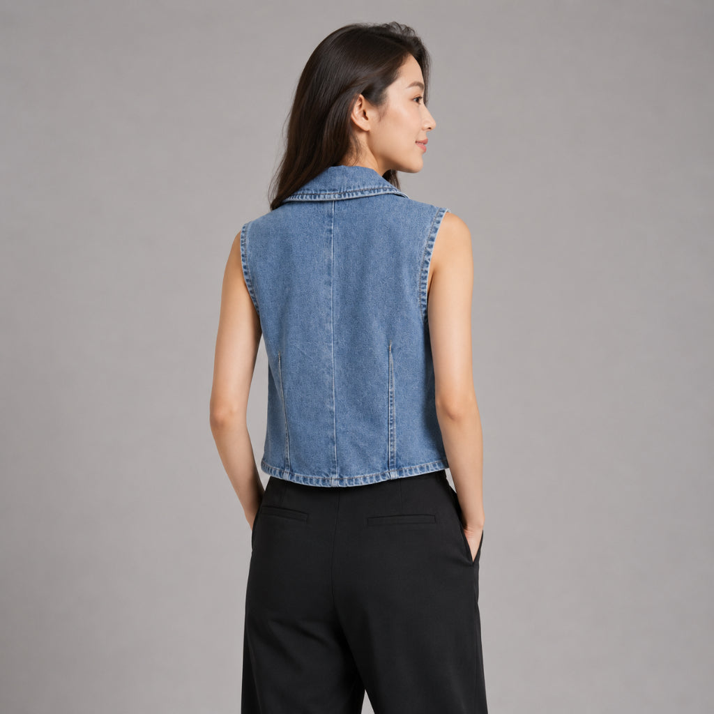 COLEGACY Women Sleeveless Denim Vest