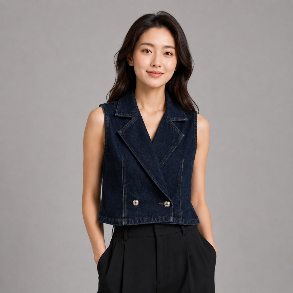 COLEGACY Women Sleeveless Denim Vest