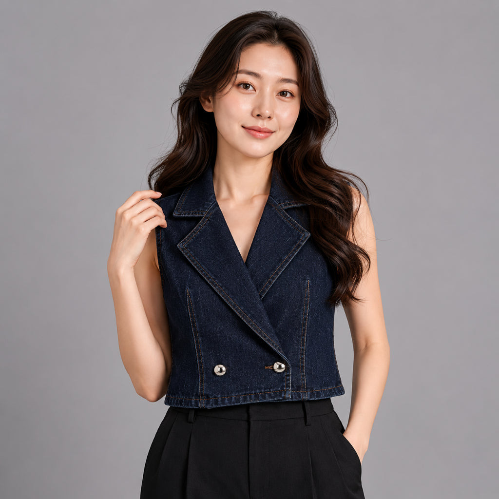 COLEGACY Women Sleeveless Denim Vest