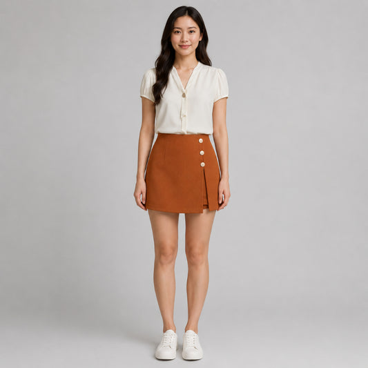 COLEGACY Women Button Detail Wrap Skort