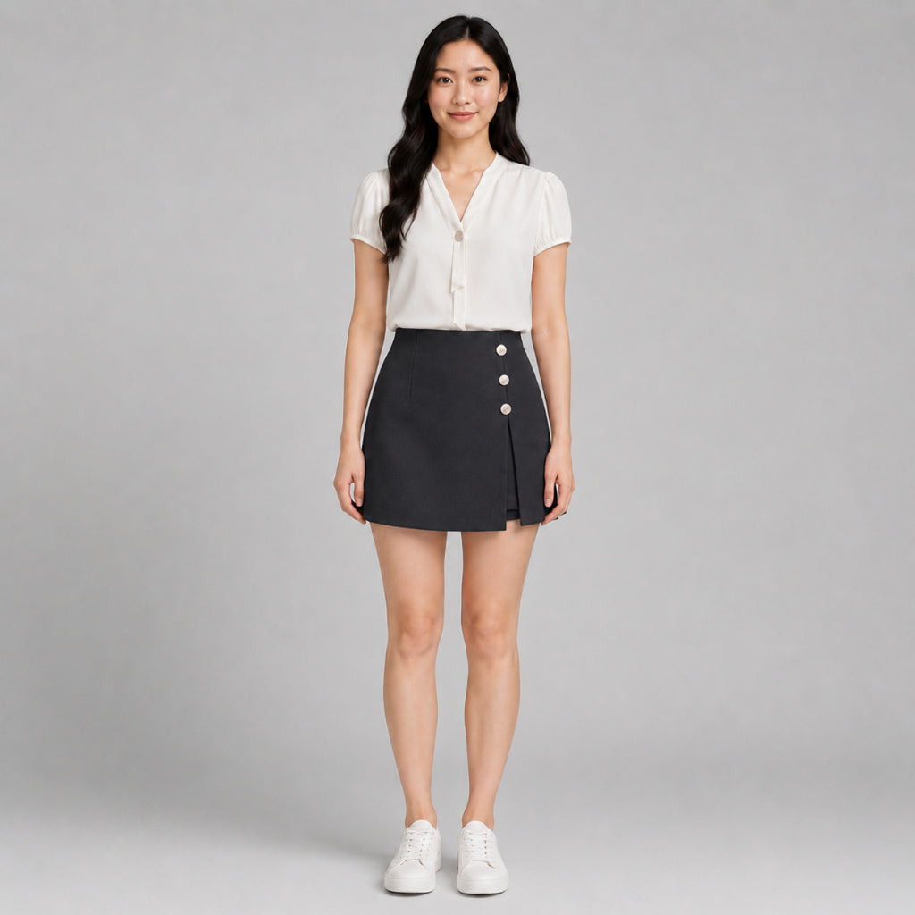COLEGACY Women Button Detail Wrap Skort