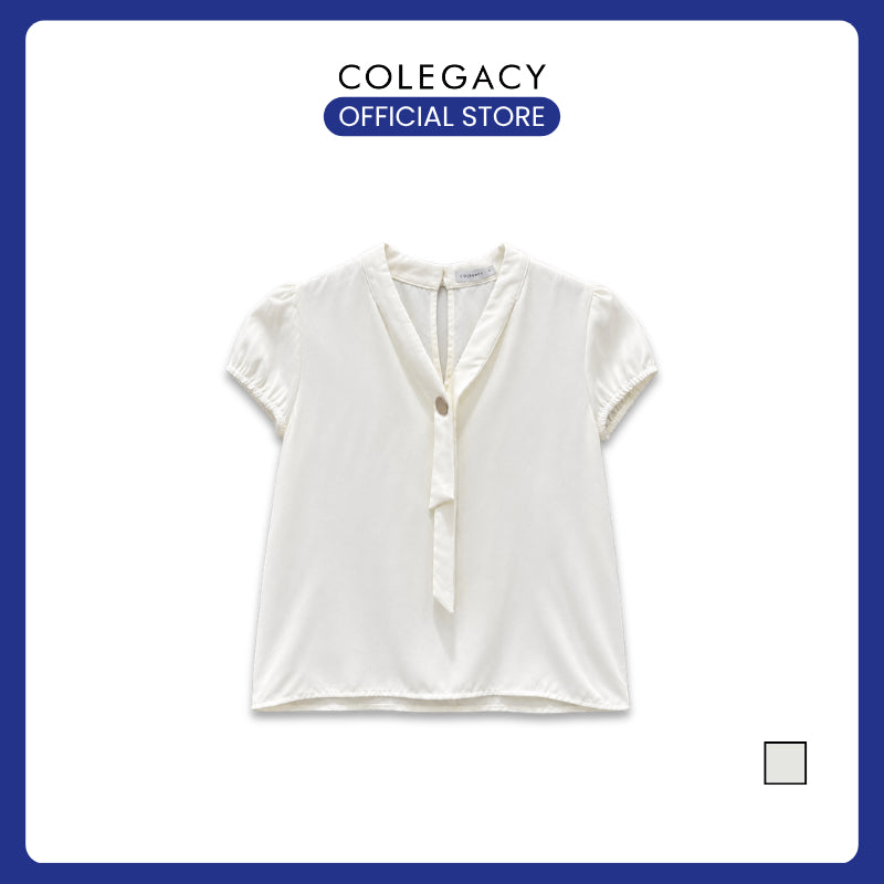 COLEGACY Women Elegant V-Neck Tie Detail Blouse