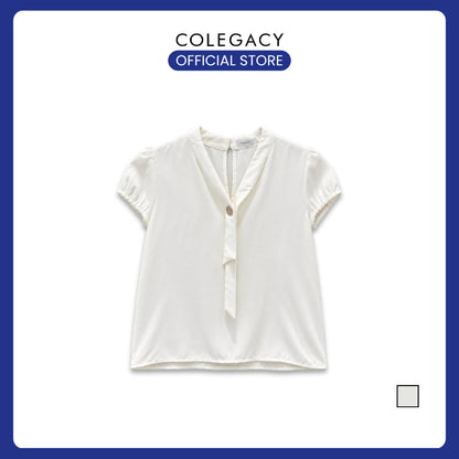 COLEGACY Women Elegant V-Neck Tie Detail Blouse