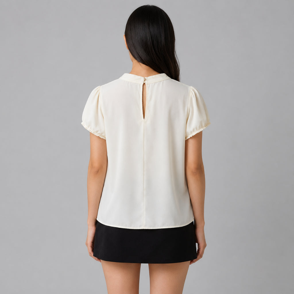 COLEGACY Women Elegant V-Neck Tie Detail Blouse