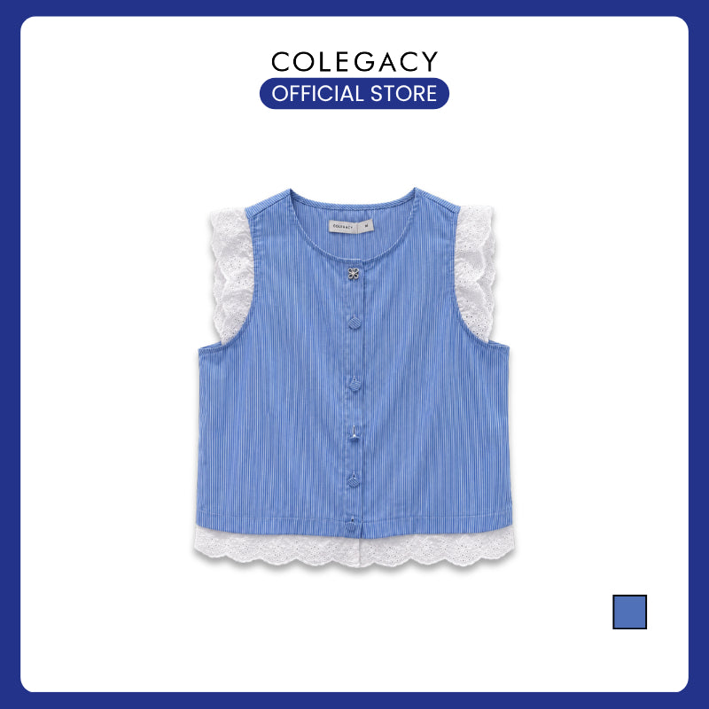 COLEGACY Women Lace Trim Striped Sleeveless Top