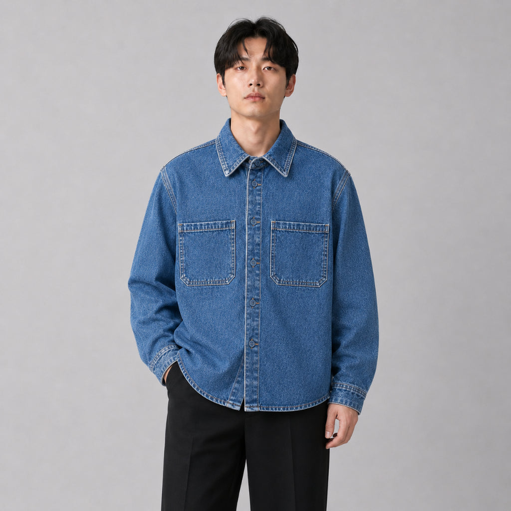COLEGACY Men Long Sleeve Pocket Denim Jacket
