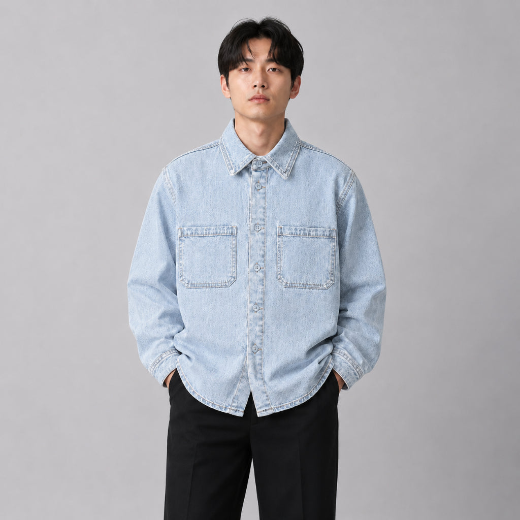 COLEGACY Men Long Sleeve Pocket Denim Jacket